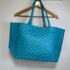 Turquoise Woven Market Tote Bag | Lightweight Beach & Travel Tote Large Carryall